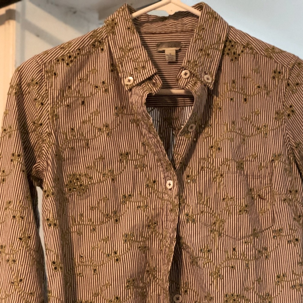 Anthropologie Odille Embroidered Button Down Blouse.
